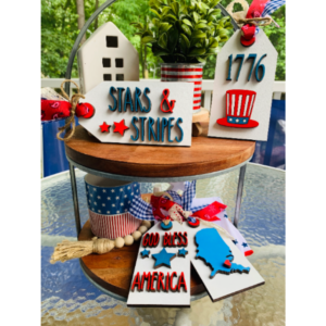 Patriotic Wood Tag Tags Tier Tiered Tray July 4th Sign Round Digital Cut File Laser Wood Cutting svg pdf jpg dxf door hanger template