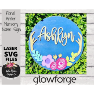 Floral Antler Nursery Name Sign Round Flowers Digital Cut File Laser Wood Cutting svg pdf jpg dxf door hanger template
