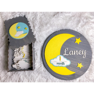 Interchangeable Baby Milestone Nursery Name Sign Attachments and Storage Box Cloud Moon Digital Cut File Laser Wood svg cutting