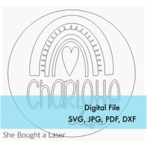 Rainbow Heart Nursery Name SVG Sign Round Digital Cut File Laser Wood Cutting door hanger template