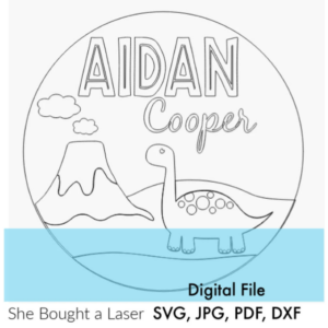 Dinosaur Nursery Name Volcano Sign Digital Cut File Laser Wood cutting svg dxf pdf jpg door hanger template