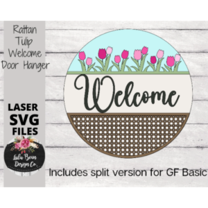 Floral Rattan Tulip Welcome Round Door Hanger SVG Digital Cut File Laser Glowforge Split Option Wood Template