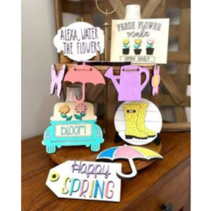 Spring Butterfly Flowers Alexa Truck Tier Tiered Tray Kit Wood Glowforge File Sign Digital Cut File Laser Cutting svg