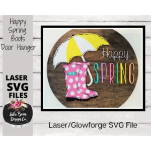 Rain Boots Umbrella Spring Round Door Hanger SVG Sign Digital Cut File Laser Wood template