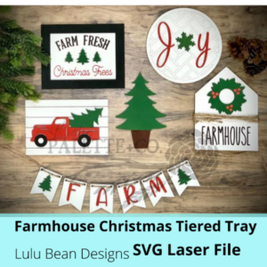 Christmas Farmhouse Little Red Truck Tiered Tray Kit Wood Sign Shiplap Herringbone Digital Cut File Laser Wood Cutting SVG