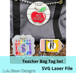 Teacher Theme Bogg Bag Tags Monogram Monogrammed Kit Wood Glowforge SVG File Digital Cut Laser Cutting