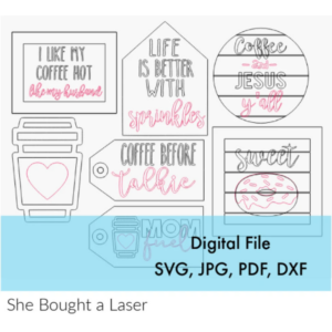 Coffee and Doughnuts Wood Tag Tags Tier Tiered Tray Sign Shiplap Digital Cut File Laser Wood Cutting svg pdf jpg dxf