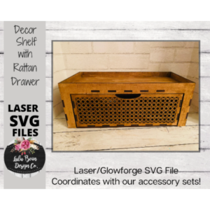 Decor Shelf with Rattan Drawer SVG Wood Glowforge Digital Cut File Laser Wood Cutting Interchangeable Shelf Sitter Sets