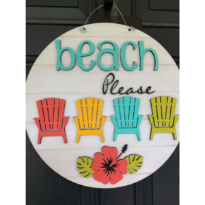 Beach Please Chairs Tropical Summer Floral Flowers SVG Laser Glowforge File Round Door Hanger Digital Cut Wood template