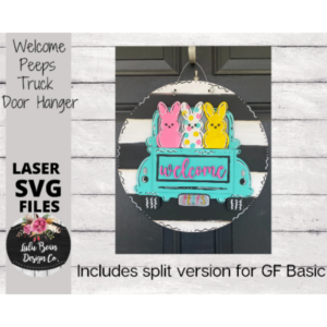 Welcome Peeps Bunnies Truck Door Hanger SVG Spring Sign Digital Cut File Laser Wood Round cutting template