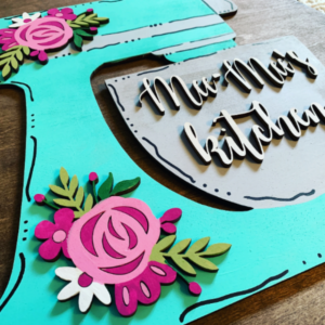 Mixer Baking Floral Flowers Mother’s Day Digital Cut File Laser Wood Cutting svg pdf jpg dxf door hanger template