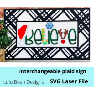 Interchangeable Seasons Plaid Pattern Rectangle Sign Digital Cut File Laser Wood Glowforge SVG template