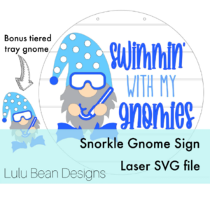Snorkle Swimming Beach Pool Gnome Door Hanger Sign Digital Cut File Laser Wood Round cutting SVG template