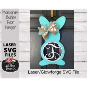 Bunny Easter Monogrammed Door Hanger Digital Cut File Laser Wood Cutting SVG template