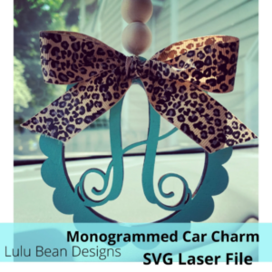 Monogram Car Charm SVG laser Glowforge File Scalloped Circle