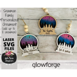 Snowman Family Ornament Snowglobe Wood Christmas Personalized Digital Cut File Laser Cutting SVG Glowforge