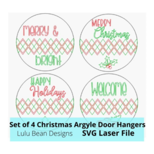 Argyle Christmas Door Hangers Set of 4 SVG Digital Cut Files Laser Wood Cutting door hanger template Glowforge