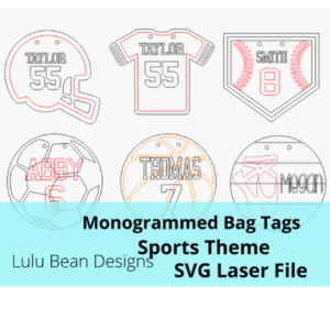 Sports Theme Bogg Bag Tags Monogram Monogrammed Kit Wood Glowforge SVG File Digital Cut Laser Cutting