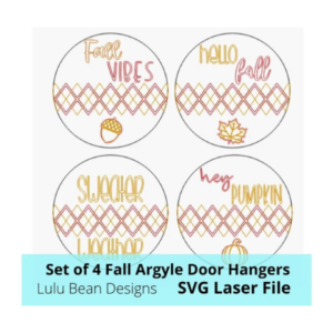 Argyle Fall Door Hanger SVG Digital Cut Files Laser Wood Cutting door hanger template Glowforge Pumpkin