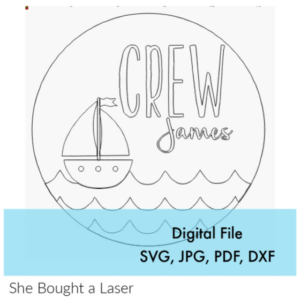 Sailboat Waves Baby Nursery Name Sign Digital Cut File Laser Wood svg pdf jpg dxf cutting template door hanger