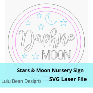 Stars and Moon Baby Nursery Name with Circle Border Sign SVG Digital Cut File Laser Wood cutting template