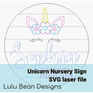 Unicorn Baby Nursery Name Sign Digital Cut File Laser Wood svg cutting template door hanger