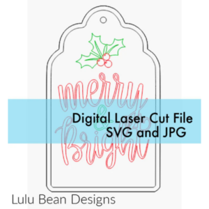 Christmas Tag Merry and Bright Holly Door Hanger Digital Cut Files Laser Wood Cutting SVG template