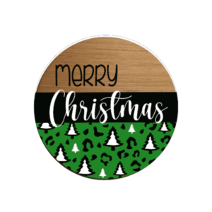 Christmas Tree Leopard Pattern Round Door Hanger SVG laser file Merry Wood Digital Cutting Glowforge