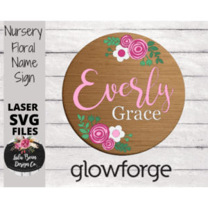 Floral Nursery Name Sign Round Flowers Digital Cut File Laser Wood Cutting svg pdf jpg dxf door hanger template
