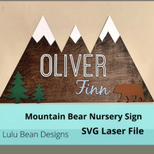Mountain Trees Bear Baby Nursery Name Sign Digital Cut File Laser Wood svg pdf jpg dxf cutting template door hanger