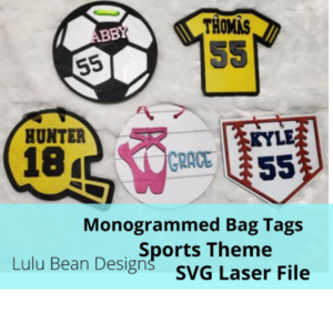 Sports Theme Bogg Bag Tags Monogram Monogrammed Kit Wood Glowforge SVG File Digital Cut Laser Cutting