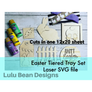 Easter Bunny One Sheet Wonder Tiered Tray Kit Wood Glowforge File Sign Digital Cut File Laser Cutting SVG