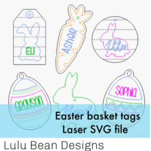 Easter Basket Tags Name Wood Glowforge Sign Digital Cut File Laser Cutting svg