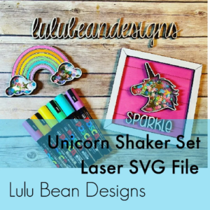 Unicorn Rainbow Shaker Set Frame Shiplap Kit Wood Glowforge File Sign Digital Cut File Laser Cutting svg