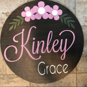 Floral Nursery Name Sign SVG Laser Glowforge Digital Cut File Wood template door hanger