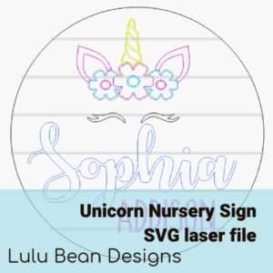 Unicorn Baby Nursery Name Sign Digital Cut File Laser Wood svg cutting template door hanger