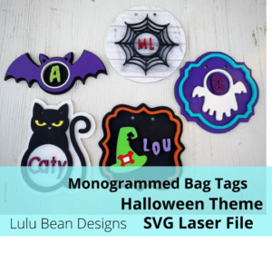 Halloween Theme Bogg Bag Tags Monogram Monogrammed Kit Wood Glowforge SVG File Digital Cut Laser Cutting