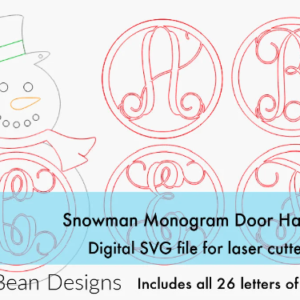 Snowman Monogram Door Hanger SVG Glowforge Digital Cut File Laser Wood Cutting template