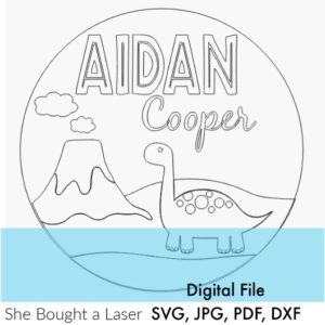 Dinosaur Nursery Name Volcano Sign Digital Cut File Laser Wood cutting svg dxf pdf jpg door hanger template