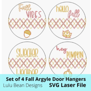 Argyle Fall Door Hanger SVG Digital Cut Files Laser Wood Cutting door hanger template Glowforge Pumpkin