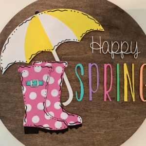 Rain Boots Umbrella Spring Round Door Hanger SVG Sign Digital Cut File Laser Wood template