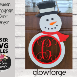 Snowman Monogram Door Hanger SVG Glowforge Digital Cut File Laser Wood Cutting template