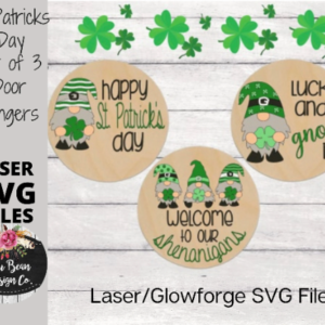 St. Patrick’s Day Gnome Round Door Hanger Signs Wood Glowforge Digital Cut File Laser Cutting svg jpg