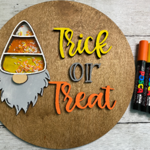 Candy Corn Trick or Treat Halloween Gnome Shaker Sign SVG Laser Glowforge file cutting