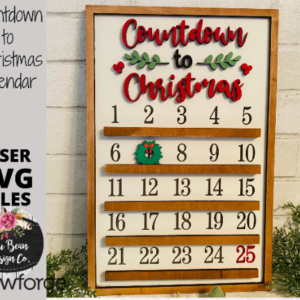 Countdown to Christmas Calendar Wreath SVG laser file Wood Digital Cutting Glowforge