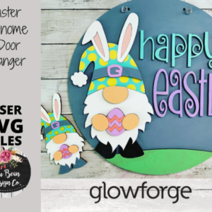 Happy Easter Gnome Door Hanger SVG Spring Sign Digital Cut File Laser Wood Round cutting template