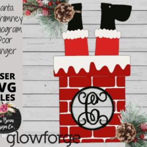 Monogrammed Santa in Chimney Door Hanger Digital Cut File Laser Wood Cutting SVG template