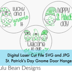 St. Patrick’s Day Gnome Round Door Hanger Signs Wood Glowforge Digital Cut File Laser Cutting svg jpg