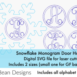 Monogrammed Snowflake Door Hanger Digital Cut File Laser Wood Cutting SVG template