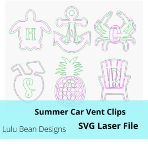 Summer Theme Monogram Car Air Freshener Essential Oil SVG laser Glowforge file
